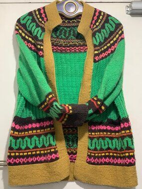 VINTAGE HANDMADE KNIT OPEN FRONT CAPE CARDIGANS SIZE SM